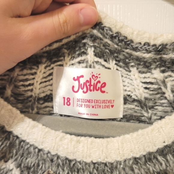 "Justice" Cream and Grey Knitted Sweater - Size 18 (GUC) - Picture 6 of 6